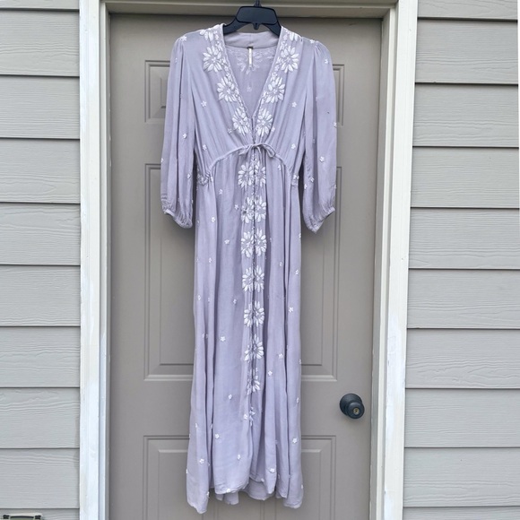 Free People Fable Embroidered Midi Dress Purple and White - Picture 4 of 9